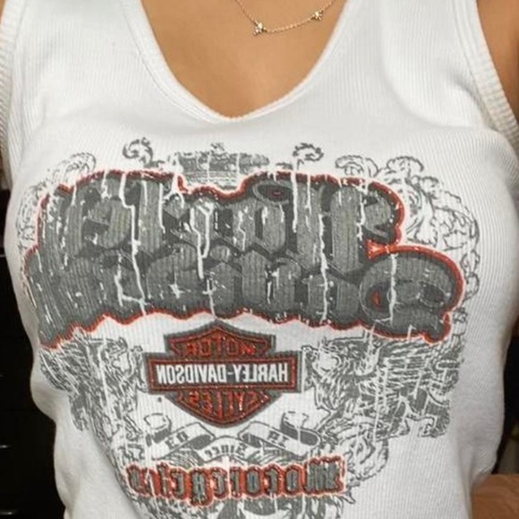 White, grey and sparkly orange Harley Davidson Edmonton, Alberta tank top. - Picture 2 of 4